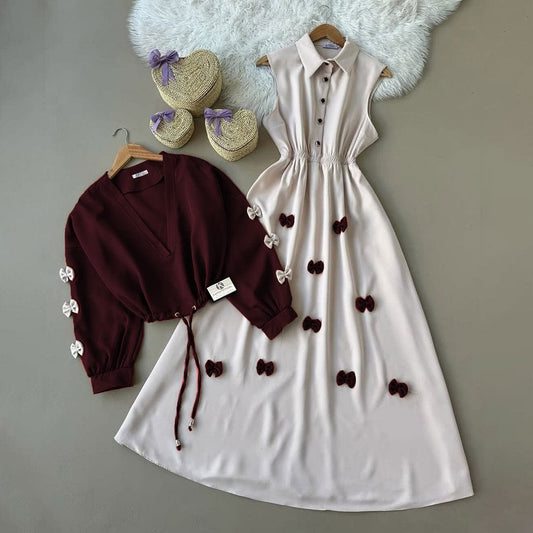 Classic Wine Bow Embellished Maxi 2-Piece