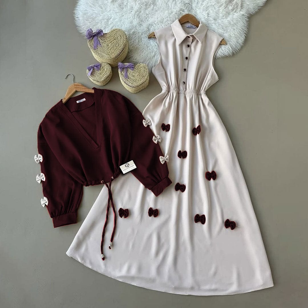 Classic Wine Bow Embellished Maxi 2-Piece